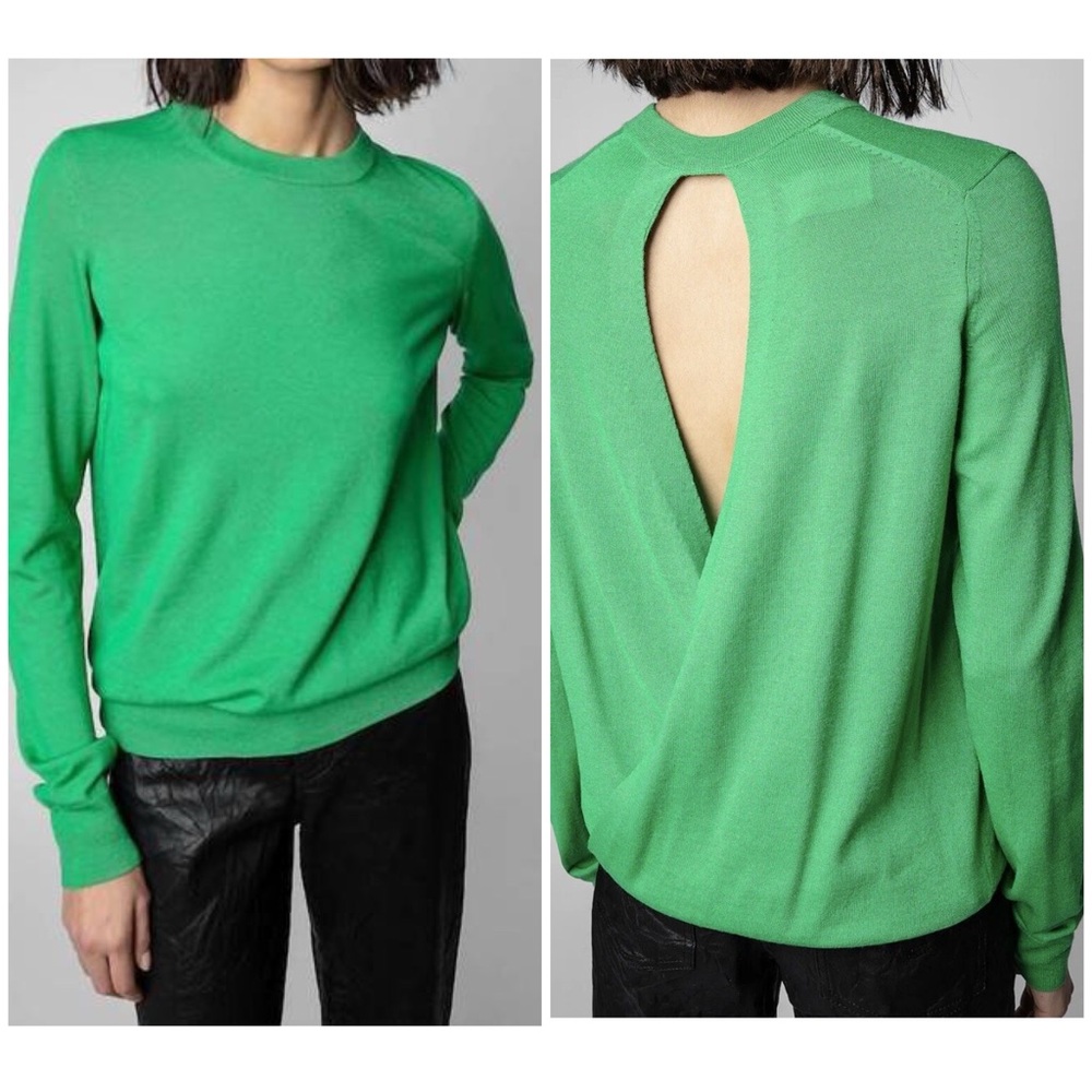 Zadig & Voltaire Vibrant Green Open-Back Wool Sweater